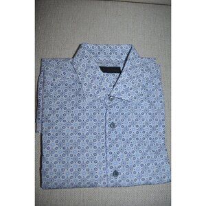 Saks Fifth Avenue Men's Blue Summer Dots Shirt Short Sleeve Button Front NWOT